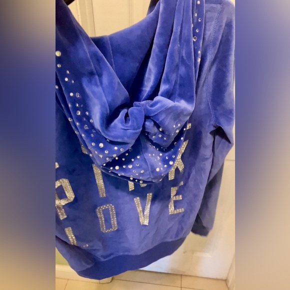 PINK Victoria’s Secret Bling blue sequined velour zip-up size M, Y2K hoodie - Picture 5 of 6